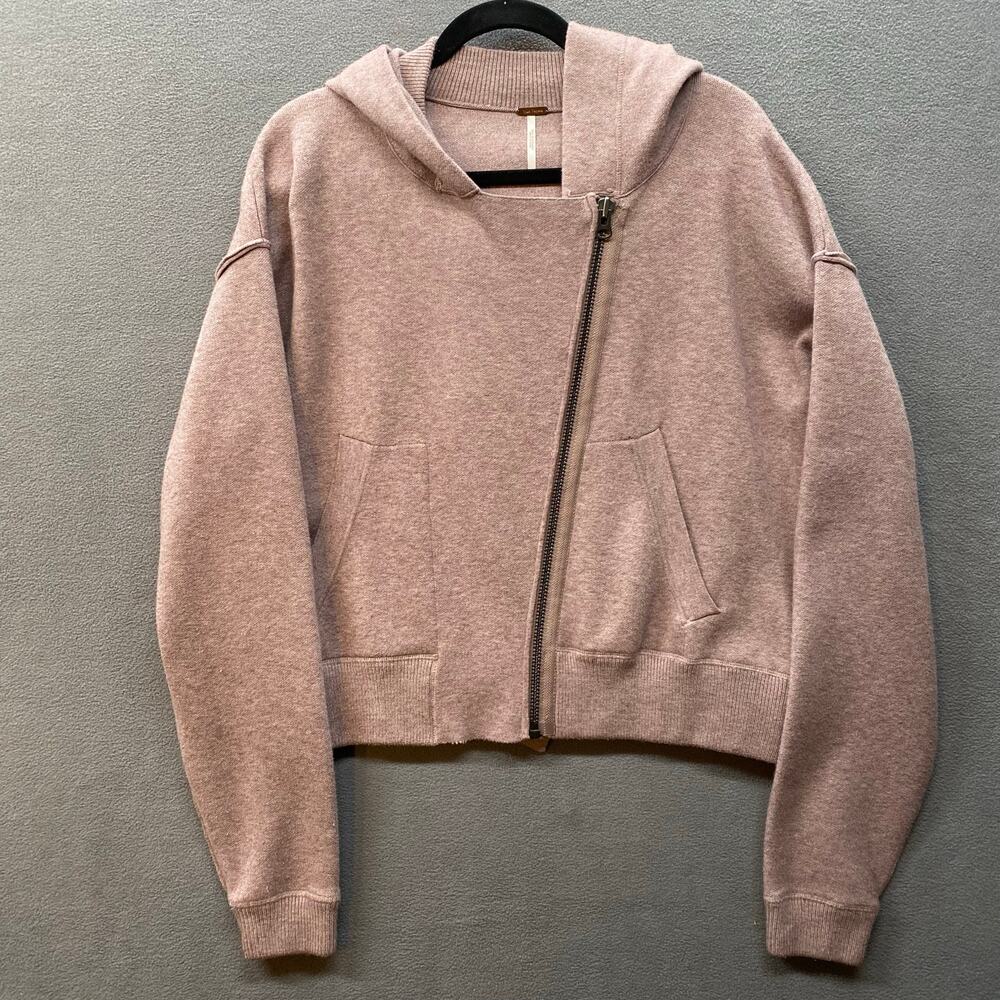 Free People Full Zip Sweater Jacket Womens M Hooded Pink Viscose Blend Casual